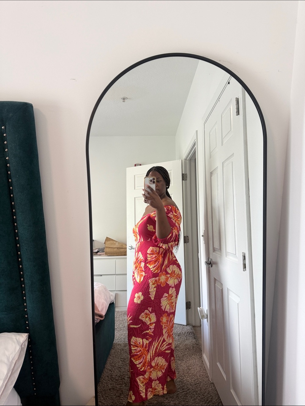 BloomChic Pink Tropical Off-Shoulder Midi Dress - Picture 2 of 4
